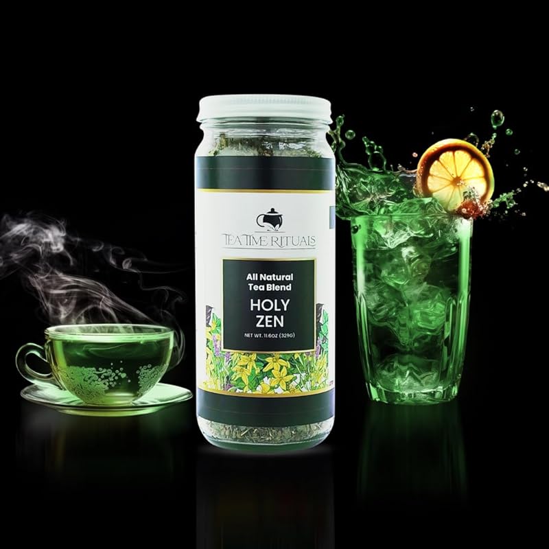 Holy Zen - All Natural Loose Leaf Herbal Tea Blend (Holy Basil Lemon Balm Catnip Saint Johns Wort Brahmi) 16oz Jar