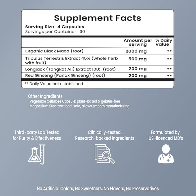Drive Boost Sexual Health Supplement (120 Capsules) Support Stamina &amp Libido Made with Maca Tongkat Ali Tribulus Terrestris and Red Ginseng Made in The USA