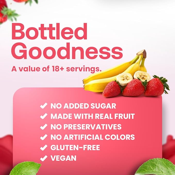 Dr. Smoothie 100% Crushed Strawberry Banana – No Added Sugar Made with Real Fruits/Fruit Juice – Vegan No Artificial Colors or Flavors – Juicy Strawberries &amp Creamy Banana – 46 oz Bottle