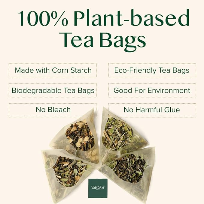 VAHDAM Pure Mint Herbal Tea (100 Pyramid Tea Bags) Caffeine Free Non GMO Gluten Free | Blend of Spearmint &amp Peppermint - Sweet &amp Minty | Resealable Ziplock Pouch