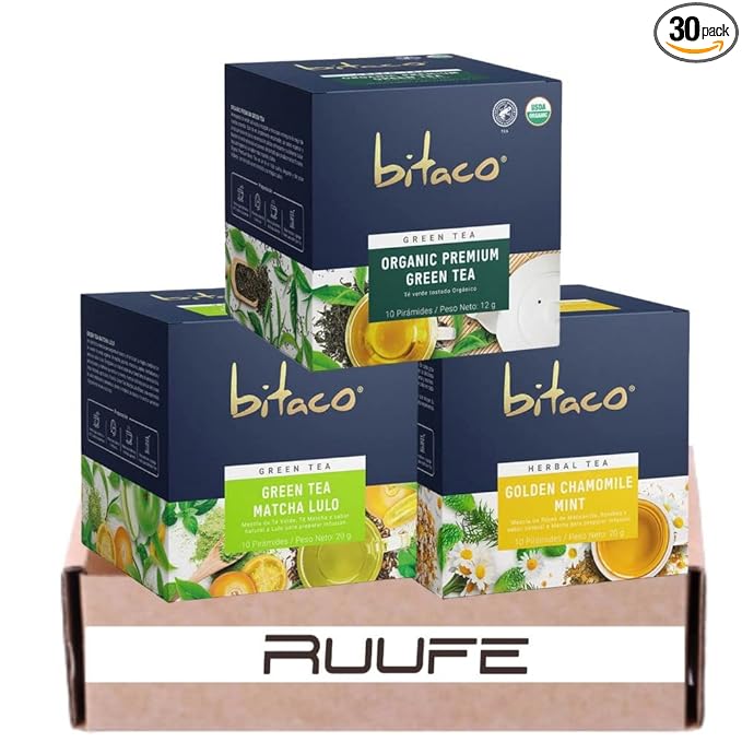 Herbal tea (30 tea bags) bitaco herbal tea Oganic Premium Green Green Matcha Lulo and Golden Chamomile Mint Aromaticas Colombianas