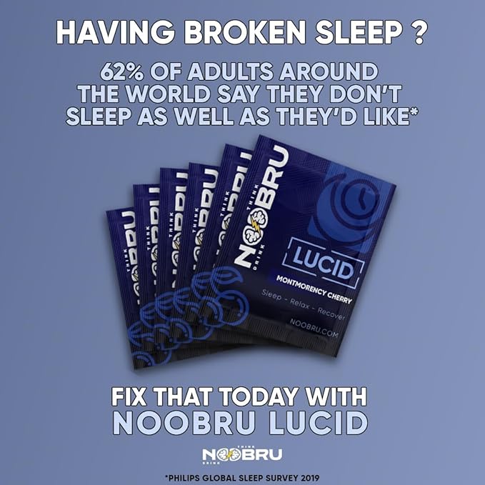 Noobru Lucid Nootropic Sleep Powder Drink for Deep Quality Dream Sleep with Magnesium Ashwagandha Valerian Lemon Balm and Vitamin D for Deep Quality Sleep Stress and Restoration.
