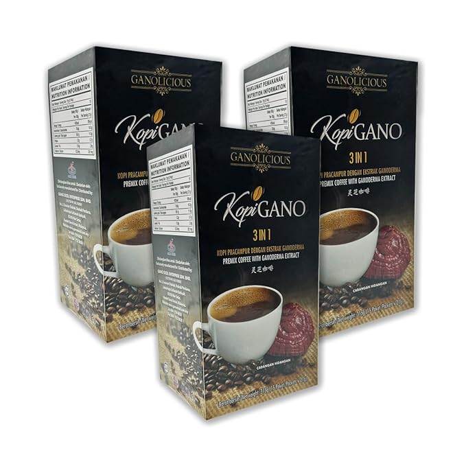 HAGEN Generic Gano Excel Gano Cafe Ganolicious KopiGano 3 in 1 Instant Premix Coffee 15 sachets x 21g (3 Boxes)