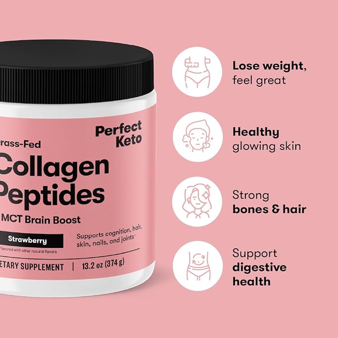 Perfect Keto Collagen Peptides Protein Powder with MCT Oil Hydrolyzed Collagen Type I &amp III Supplement Gluten Free Grass Fed Low Carb Keto Coffee Creamer Collagen for Women &amp Men Salted