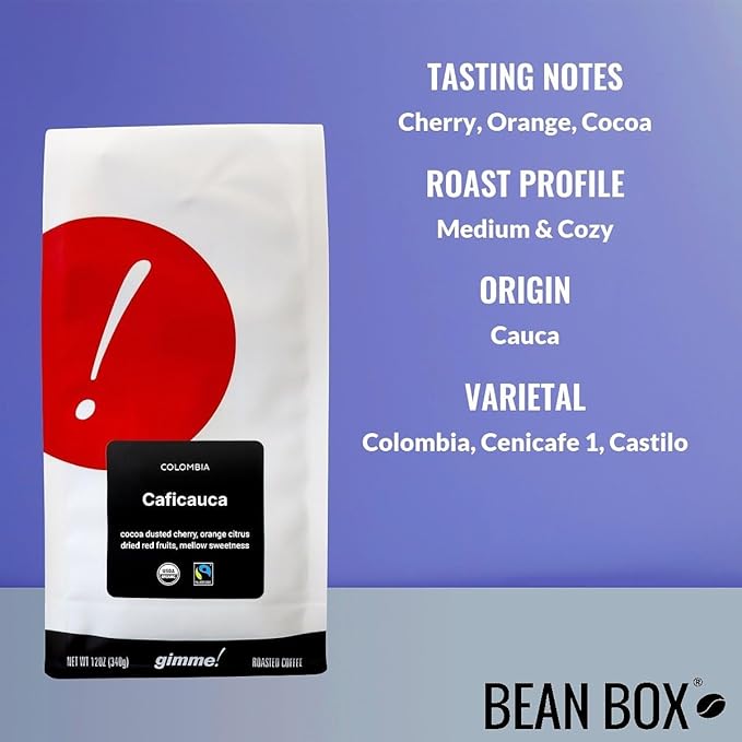 Colombia Caficauca - Certified Organic Fairtrade - Roasted by Gimme! Coffee - Freshly Ground Coffee - 12 Ounce Bag