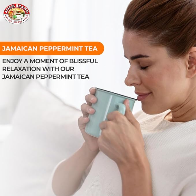 Angel Brand Jamaican Peppermint Tea Bags 24 – Pack of 3 – Caffeine-Free Herbal Tea for Relaxation and Fresh Breath Made with Pure Jamaican -Delightful Sip Every Time.