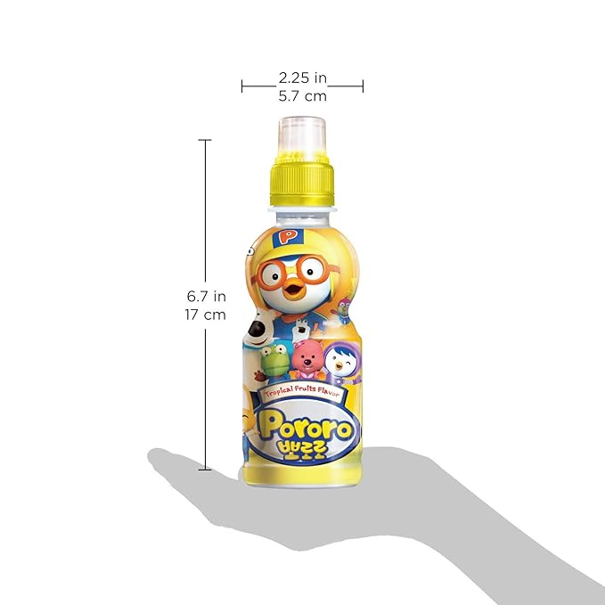 Paldo Fun &amp Yum Pororo Kids Tropical Fruit Flavor Drink Pack of 8 Fruit Juice Drinks with Comfortable Push-Pull Sports Cap Perfect Drink for Children 7.95 fl oz. x 8