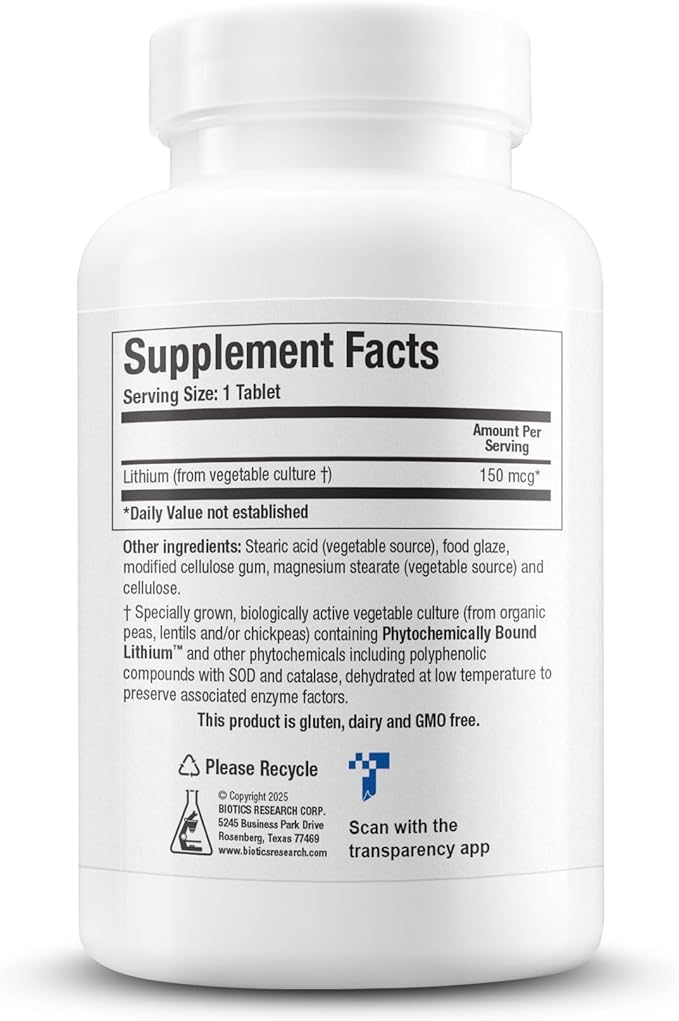 Biotics Research Li Zyme Forte Plant-sourced phytochemically Bound Lithium Supports Brain Function Memory and Mood Support100 Tablets