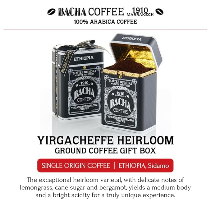 Bacha Coffee | Yirgacheffe Heirloom Single Origin Ground Beans Medium Roast 100% Arabica Specialty Coffee 250g Signature Nomad Collection Gift Box