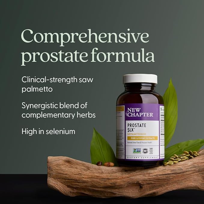 New Chapter Prostate Supplement - Prostate 5LX™ with Clinical Strength Saw Palmetto + Fermented Selenium for Men’s Wellness - 120 ct Vegetarian Capsule