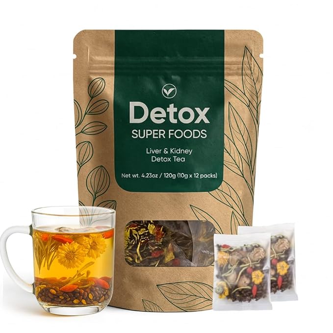 Liver &amp Kidney Detox Tea Natural Herbal Blend with Dandelion Root Goji Berry Cassia Seed Orange Peel &amp Chrysanthemum Refreshing Daily Wellness Tea – 12 Servings
