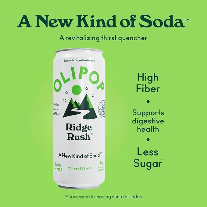 OLIPOP Sparkling Prebiotic SodaRidge RushPantry Pack Packed with PrebioticsFiberand BotanicalsGluten FreeVeganGMO Free12oz Skinny Can(Pack of 24)