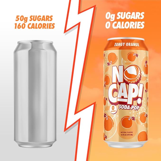 No Cap Soda Pop Tangy Orange 16 fl oz (Pack of 12)
