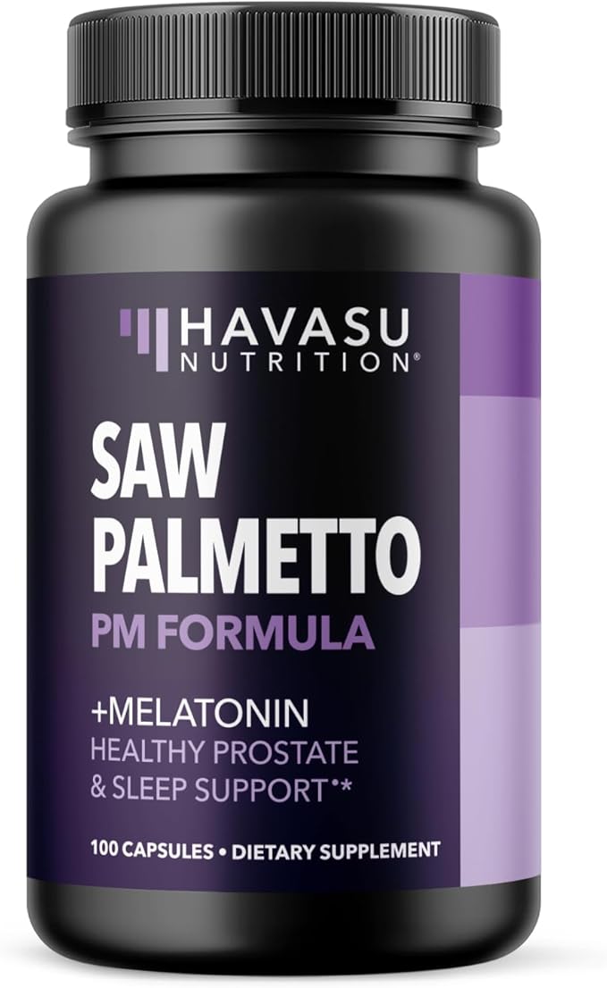 Saw Palmetto PM for Men with Melatonin 3mg - Night Time Prostate Health Supplement for Bladder and Sleep Support - Reduce Urinary Frequency - 100 Count - Vegan Non-GMO Capsules - Over 3 Month Supply