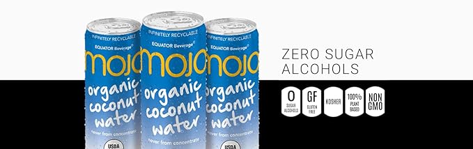 MOJO Organic Coconut Water | Hydration &amp Sports | Electrolytes 1043 mg | Vitamin B &amp C | Super Hydration for Skin &amp Body | 11.1 Oz (Pack Of 12)