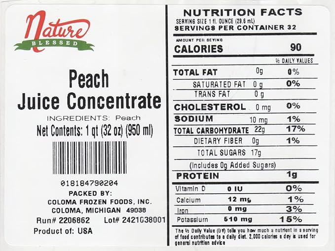 Nature Blessed 100% Pure Peach Fruit Juice Concentrate - 2 Quarts (2/32 fl pz bottles) Perfect of Vintners Brewers Hard Cider at Home Smoothies