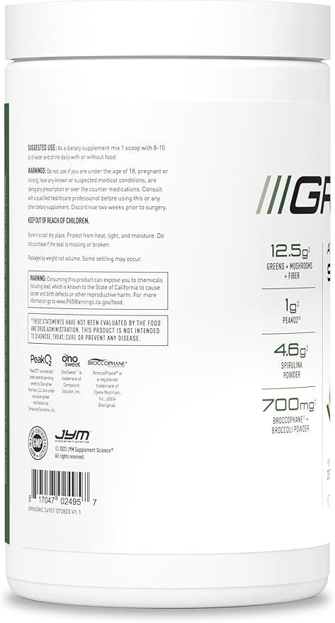 JYM Greens Super Food Powder for Performance Watermelon Cucumber Spirulina Mushrooms Vitamins BroccoPhane &amp Broccoli Men &amp Women 30 Servings