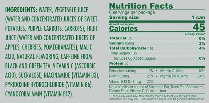 V8 +ENERGY Black Cherry Energy Drink Made with Real Vegetable and Fruit Juices 8 FL OZ Can (2 Packs of 6 Cans)