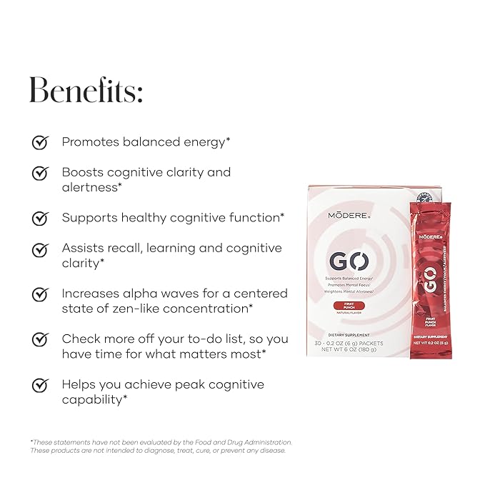 Modere GO Fruit Punch Energy Drink Mix - Refreshing Fruit Punch Flavor Easy to Mix Powder Stick Packs for On-the-Go Use Box - 30 Count