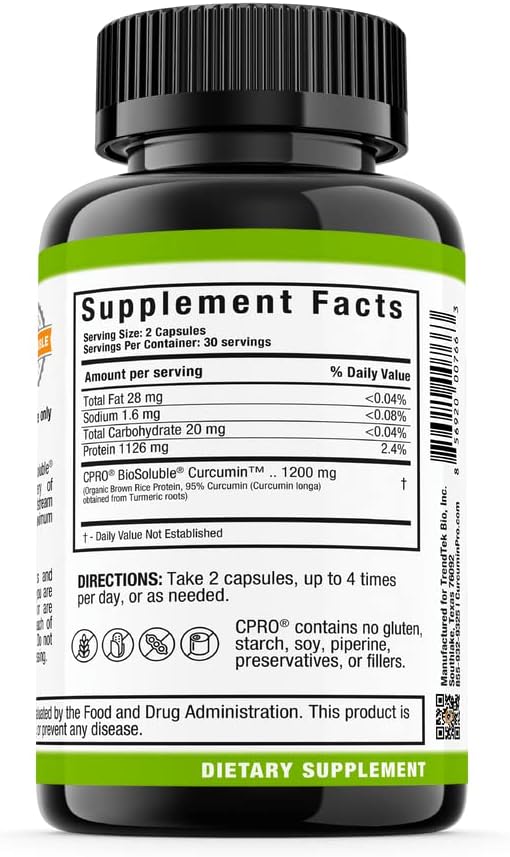 curcuminpro Complete Vegan | BioSoluble Brown Rice Protein &amp Organic Turmeric Curcumin Supplement | Plant-Based Formula for Daily Wellness | 60 Count