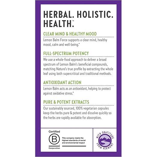 New Chapter Lemon Balm Force with Supercritical Lemon Balm for Mood Support + Immune Support + Non-GMO Ingredients - 30 ct Vegetarian Capsules