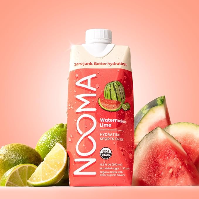NOOMA - Hydrating Sports Drink - Electrolyte Drink with Organic Coconut Water - Organic &amp No Added Sugars - Rapid Hydration - 30 Calories &amp 505mg Electrolytes - Watermelon Lime - 12 Pack (16.9