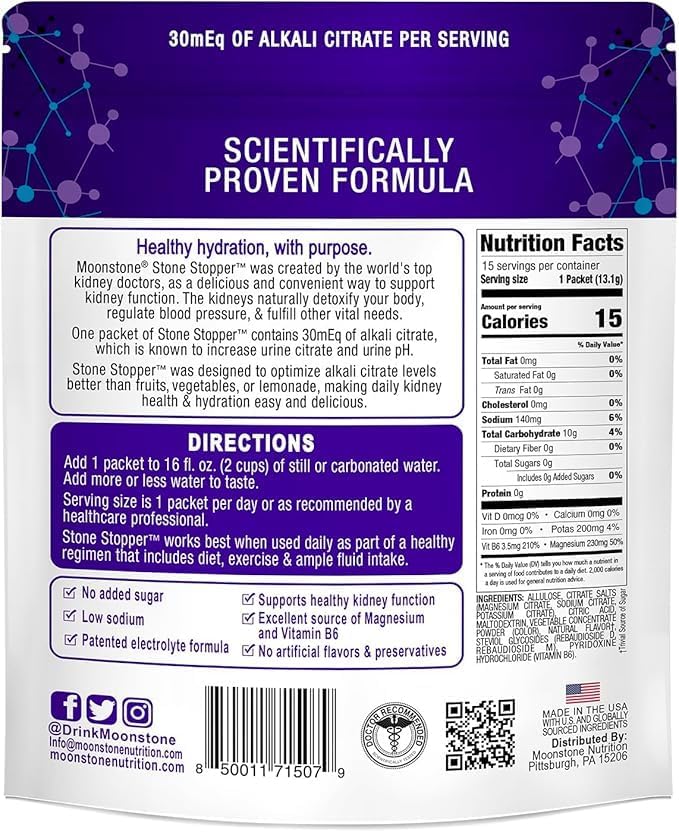 Stone Stopper Drink Mix Cranberry Raspberry Kidney Stone Prevention Calcium Oxalate Protector Developed by Urologists to Improve Hydration &amp Support Kidney Health 15 Day Supply – 2 Pack