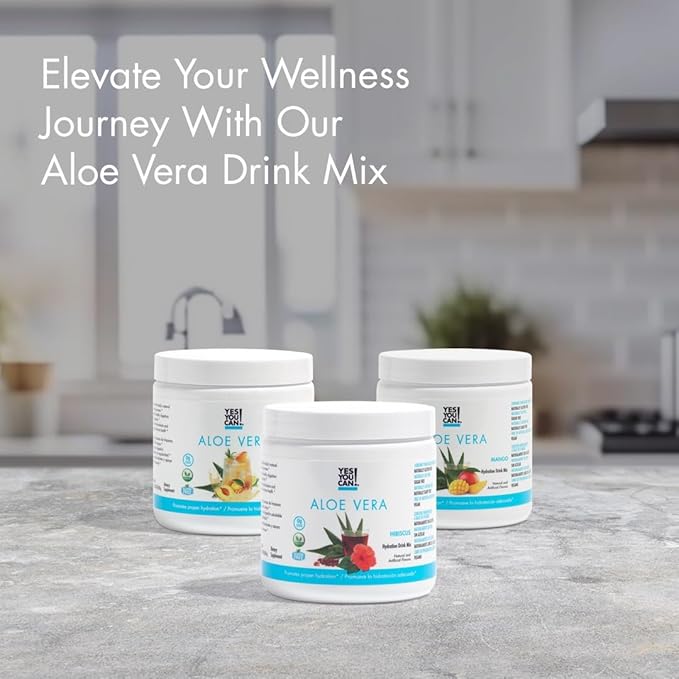 Yes You Can! Aloe Vera Powder Drink Mix - Hydration Booster Infused with Pure Organic Aloe Vera Extract - Delicious Flavors - Made in USA - Antioxidant Rich - Variety Flavor - 40 Servings Per Canister