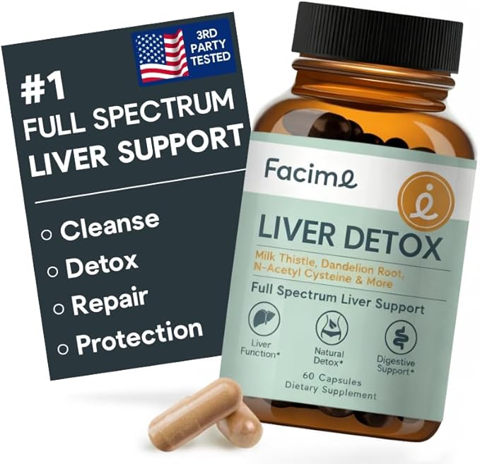 Full Spectrum Liver Cleanse Detox &amp Repair &amp Long-term Protection – clinically dosed 250mg Milk Thistle NAC ALA Dandelion Liver Support Supplement for Liver Health Made in USA 60 Capsule