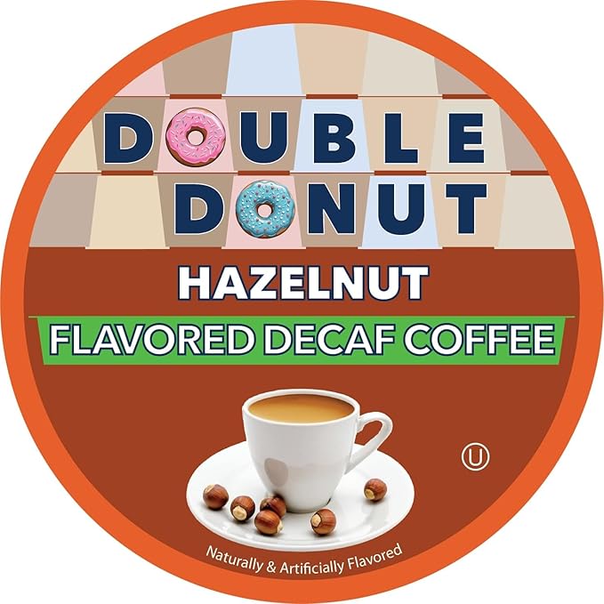 Double Donut Coffee Decaf Hazelnut Flavored Coffee Medium Roast Coffee Compatible with Keurig K Cups Brewers 72 Count (Pack of 1)