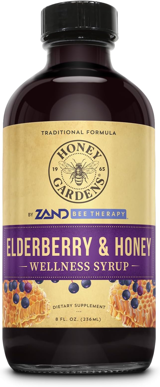 ZAND Elderberry &amp Honey Immune Syrup - Black Elderberry Syrup for Adults &amp Kids Natural Throat Defense Wellness Supplement with Propolis &amp Organic Apple Cider Vinegar - 8 Fl Oz