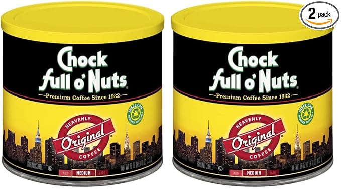 Chock Full o’Nuts Original Roast Ground Coffee Medium Roast – Coffee Beans – Smooth Full-Bodied Medium Blend with A Rich Flavor (26 Oz. Can) (Pack of 2)