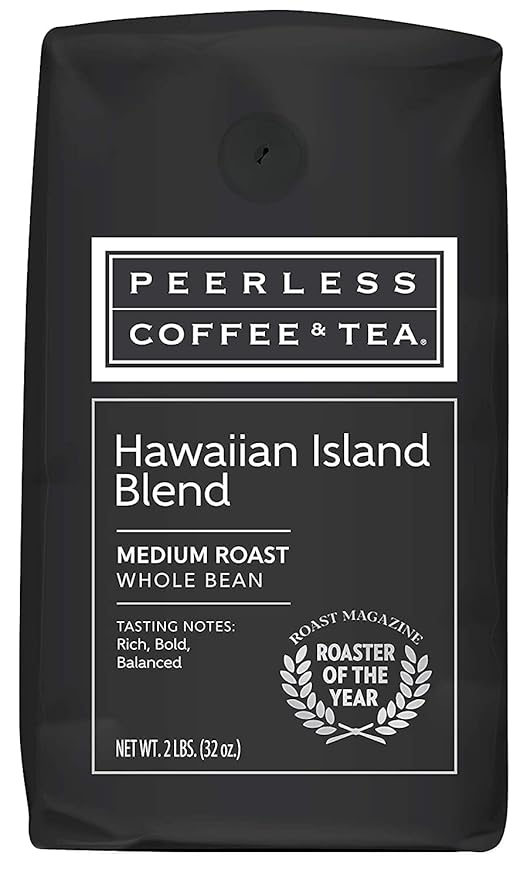 Peerless Hawaiian Whole Bean Coffee (2 lb.) - Hawaiian Island Blend Medium Roast Blend of Maui &amp Colombia Coffee Beans 100% Arabica