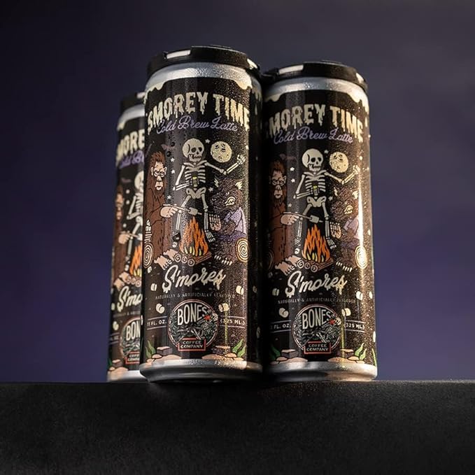 Bones Coffee Company S'morey Time Latte S'mores Flavored Coffee Medium Roast Ready To Drink Iced Coffee in Can 11 Fl Oz Can (12 Pack)