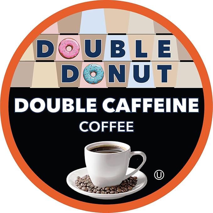 Double Donut Coffee High Caffeine Coffee Pods Extra Strong Double Caffeine Coffee Cups for Keurig K Cup Brewer Machines Single Serve Dark Roast Coffee 80 Count