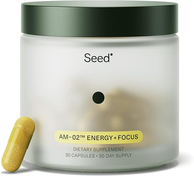 Seed AM-02 Energy + Focus - Daily Nootropic Supplement for Women &amp Men - Fast-Acting &amp Sustained Energy for Up to 6 Hours - Caffeine-Free Vegan &amp Shelf-Stable - 30 Capsules (30-Day Supply)