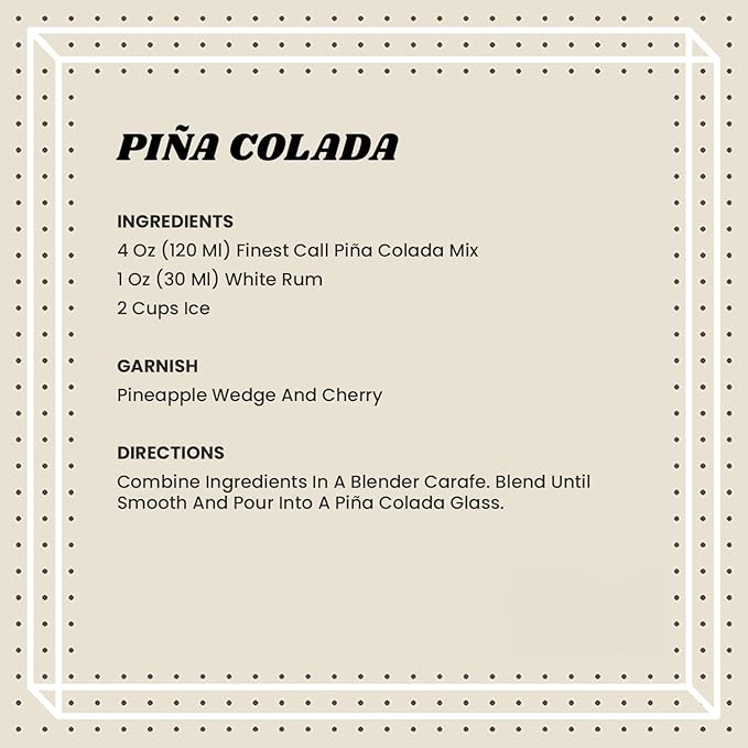 Finest Call Premium Pina Colada Drink Mix 1 Liter Bottle (33.8 Fl Oz) Pack of 6