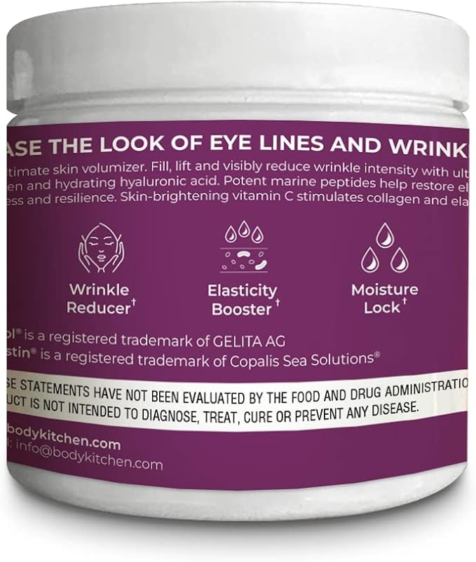 Body Kitchen Collagen and 250 mg Elastin Supplement to Aid Signs of Aging Support Skin Health &amp Elasticity Fewer Wrinkles Unflavored Powder Tasteless Odorless Colorless 30 Servings (2 Pack)