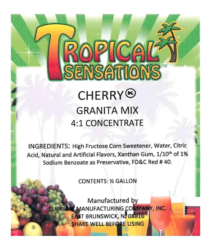 Tropical Sensations Cherry Granita Slushie Mix – 6 Bottles 64 oz Each – Non-Alcoholic Frozen Drink Mix for Slush Machines – Bulk Case