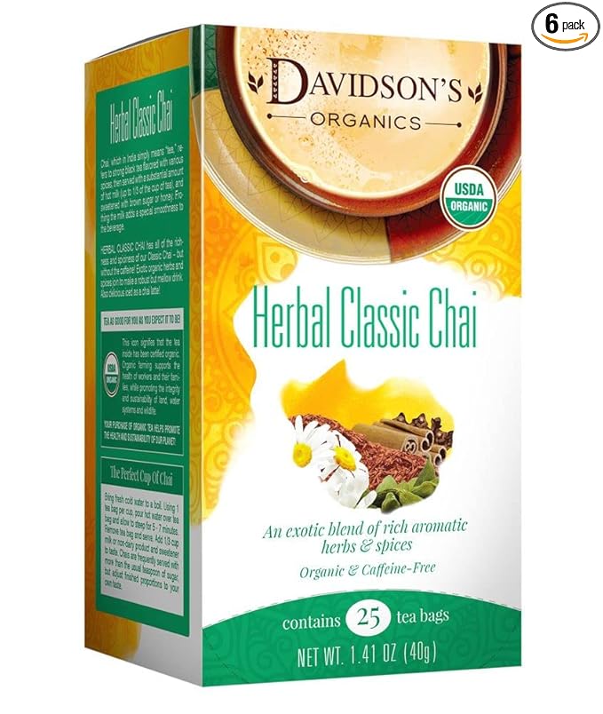 Davidson's Organics Herbal Classic Chai 25-count Tea Bags Pack of 6