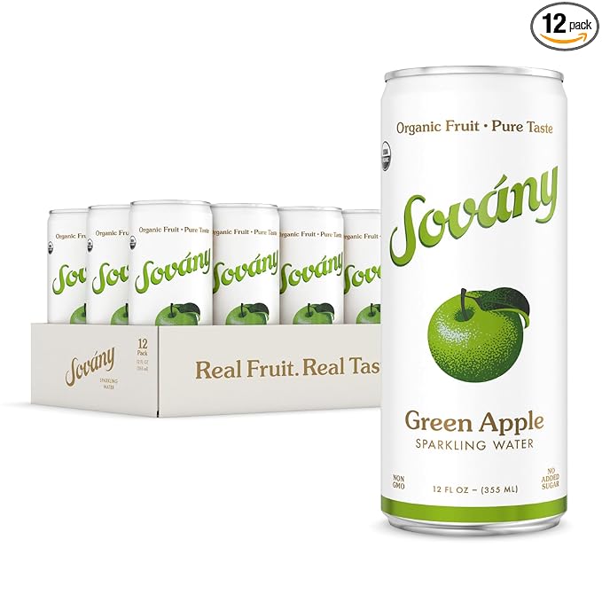 Sovány Sparkling Water Green Apple Seltzer Water Drinks USDA Organic Made With Real Fruit Non-GMO Vegan No Added Sugar Low Calorie 12 fl oz 12 Pack