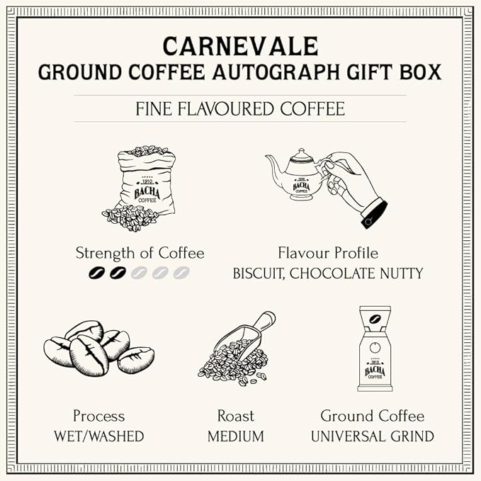 Bacha Coffee | Carnevale Fine Flavoured Coffee Autograph Collection 100% Arabica Specialty Coffee Ground Beans Medium Roast 350g &amp 100% Cotton Filter 125mm/4 fl oz Serving Size