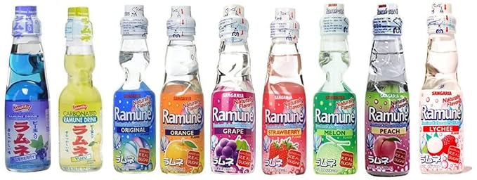 RAMUNE Japanese Soft Drink multi-pack 8 Bottles 6.76 Fluid Ounce (9 Sampler)