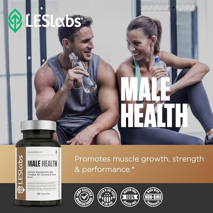 LES Labs Male Health – Enhance Hormone Production Strength &amp Vitality Drive &amp Endurance – Tongkat Ali Ginseng Maca &amp Boron – Non-GMO Supplement – 60 Capsules