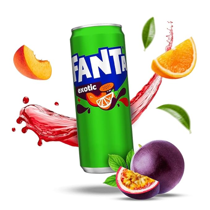 Fanta Soft Drink Exotic Flavor (Passion fruit Peach Orange) From Denmark 330ml Each Can (Case of 24)