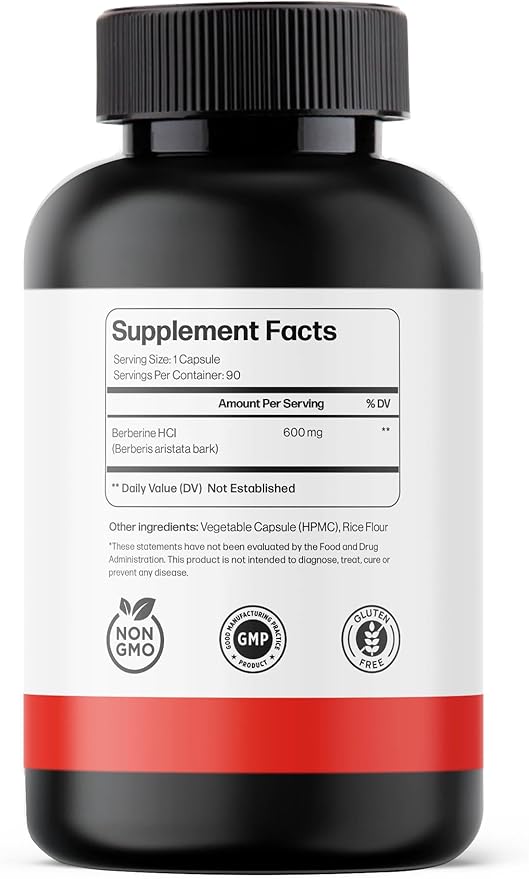 Ultra Berberine Supplement Capsules 600mg (1200mg to 1800mg Daily) – Pure Berberine HCL Supplement to Support Metabolism &amp Daily Vitality – Vegan Gluten-Free Diet Supplements (90 Capsules)