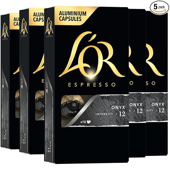 L'OR Espresso Capsules 50 Count Onyx Single-Serve Aluminum Coffee Capsules Compatible with the L'OR BARISTA System &amp *Nespresso Original Machines 50 Count (Pack of 5)