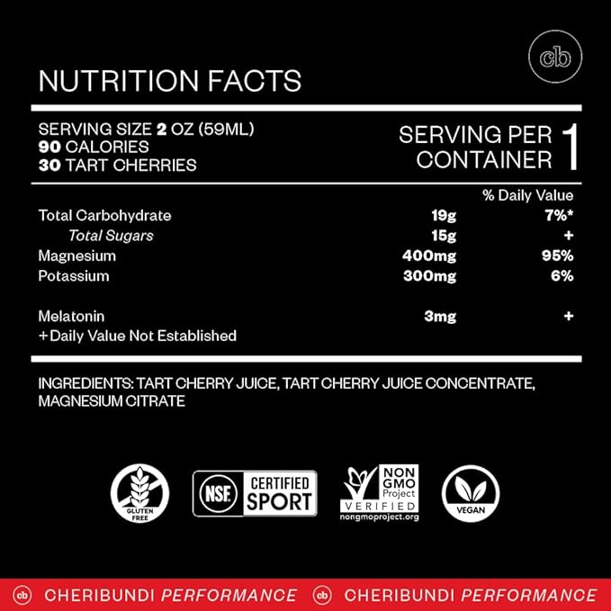 Cheribundi | 100% Tart Cherry Juice Sleep Concentrate Grab &amp Go | 2 Fluid Ounce Pouch for Maximum Recovery with 30 Tart Cherries | 90 Calories 0 Preservatives Non-GMO | 2 floz (Pack of 6