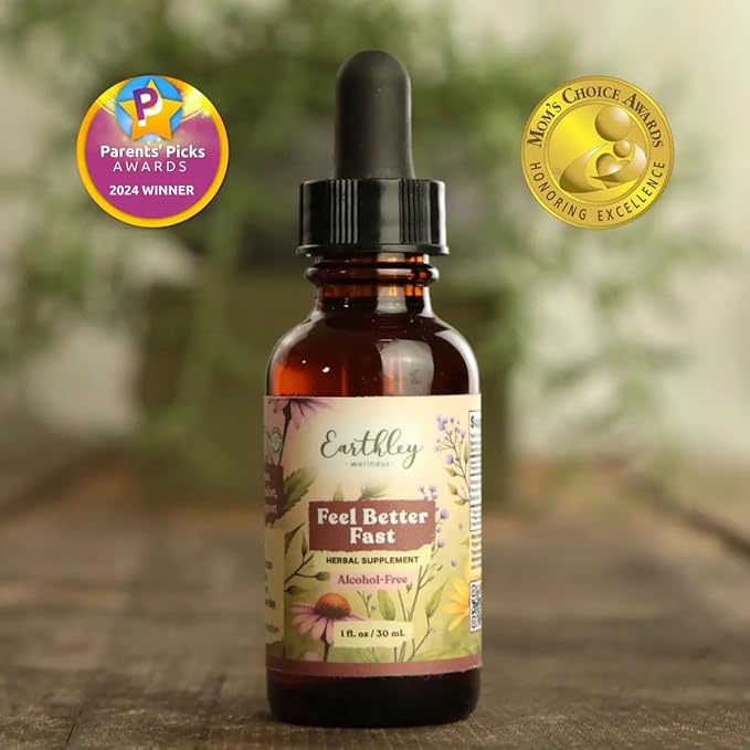 Earthley Wellness Feel Better Fast All-Natural Relief for Minor Ailments Organic Herbal Formula Supports Immune &amp Digestive Health Echinacea Root and More 6 Month Supply (1.69oz Glass 500 do
