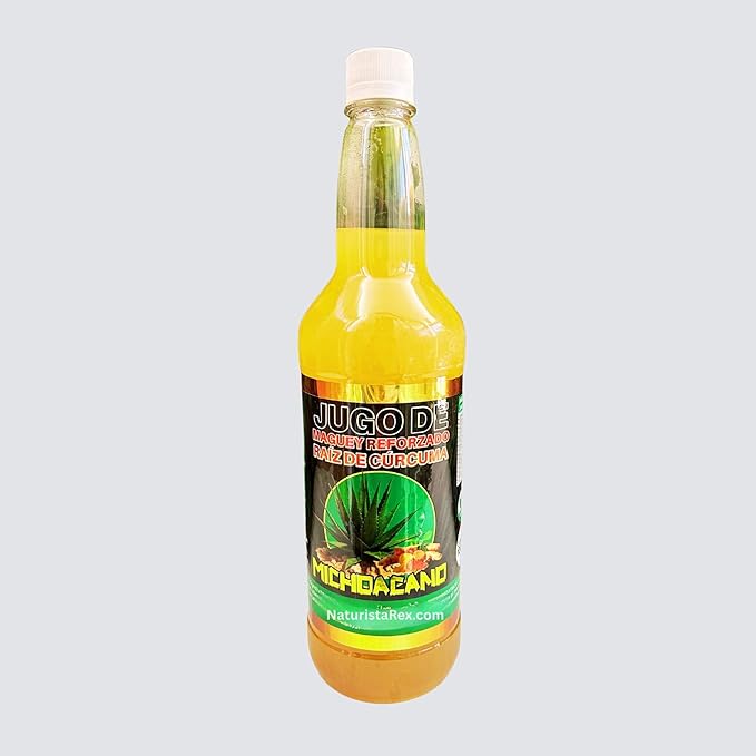 El Michoacano Yellow Maguey Juice REFORZADO Raize de Curcuma Michoacano | Jugo de Maguey Reforzado Michoacano 33 oz (1 LT) Tonic Drink Dietary Supplement